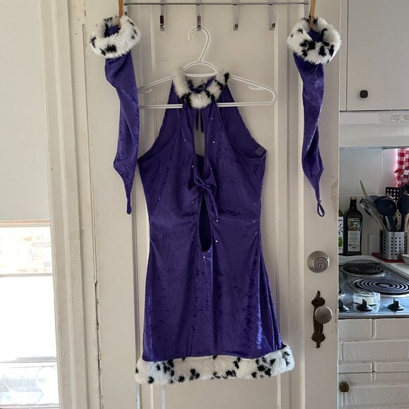 1990s Vintage Purple Stretch Velvet Clubbing Mini Dress - Picture 1 of 7